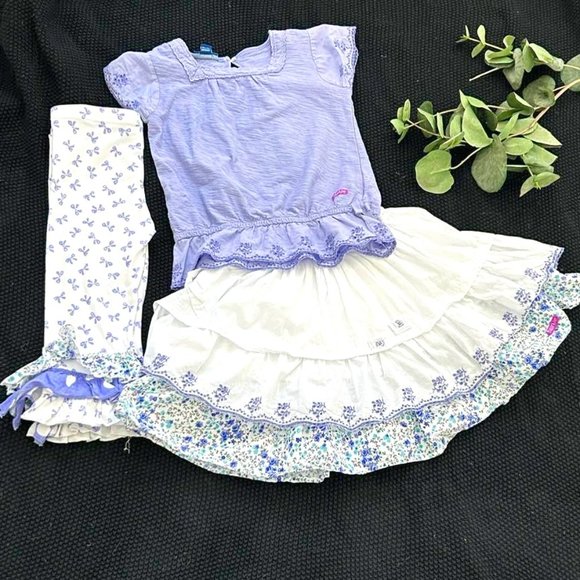 Naartjie 3pc skirt leggings tee set eyelet ruffles Easter Size 6
